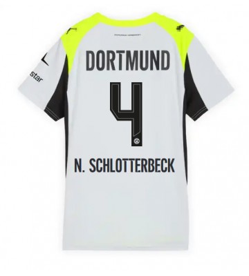 Borussia Dortmund Nico Schlotterbeck #4 Udebanetrøje Dame 2025-26 Kort ærmer Borussia Dortmund Nico Schlotterbeck #4 Udebanetrøje Dame 2025-26 Kort ærmer